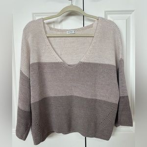 Striped tan sweater with 3/4 sleeves